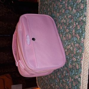 Powder pink 12 compartment makeup travel bag